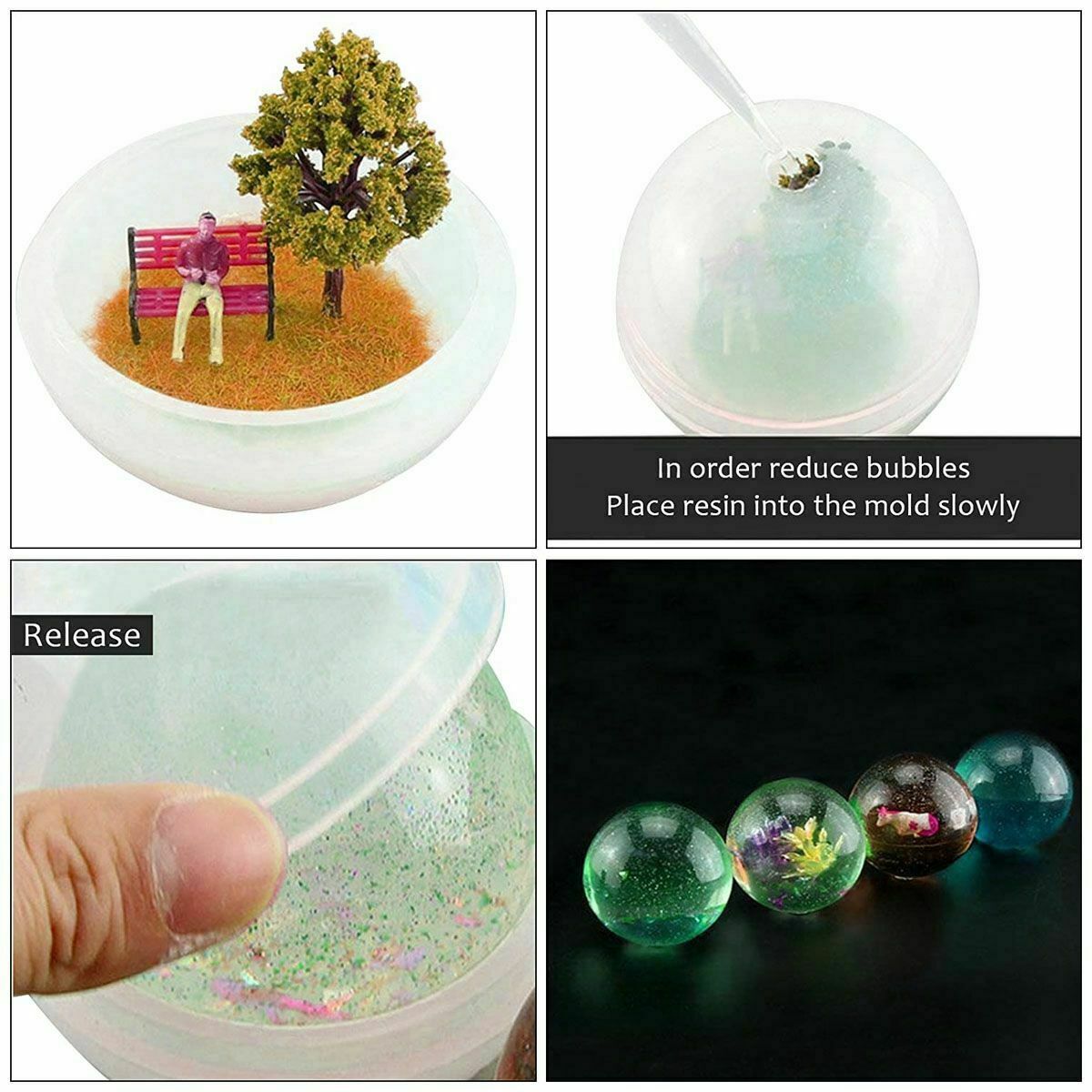 5Pcs/set Silicone Ball Mould Sphere Mold Epoxy Resin Casting DIY Making Craft US