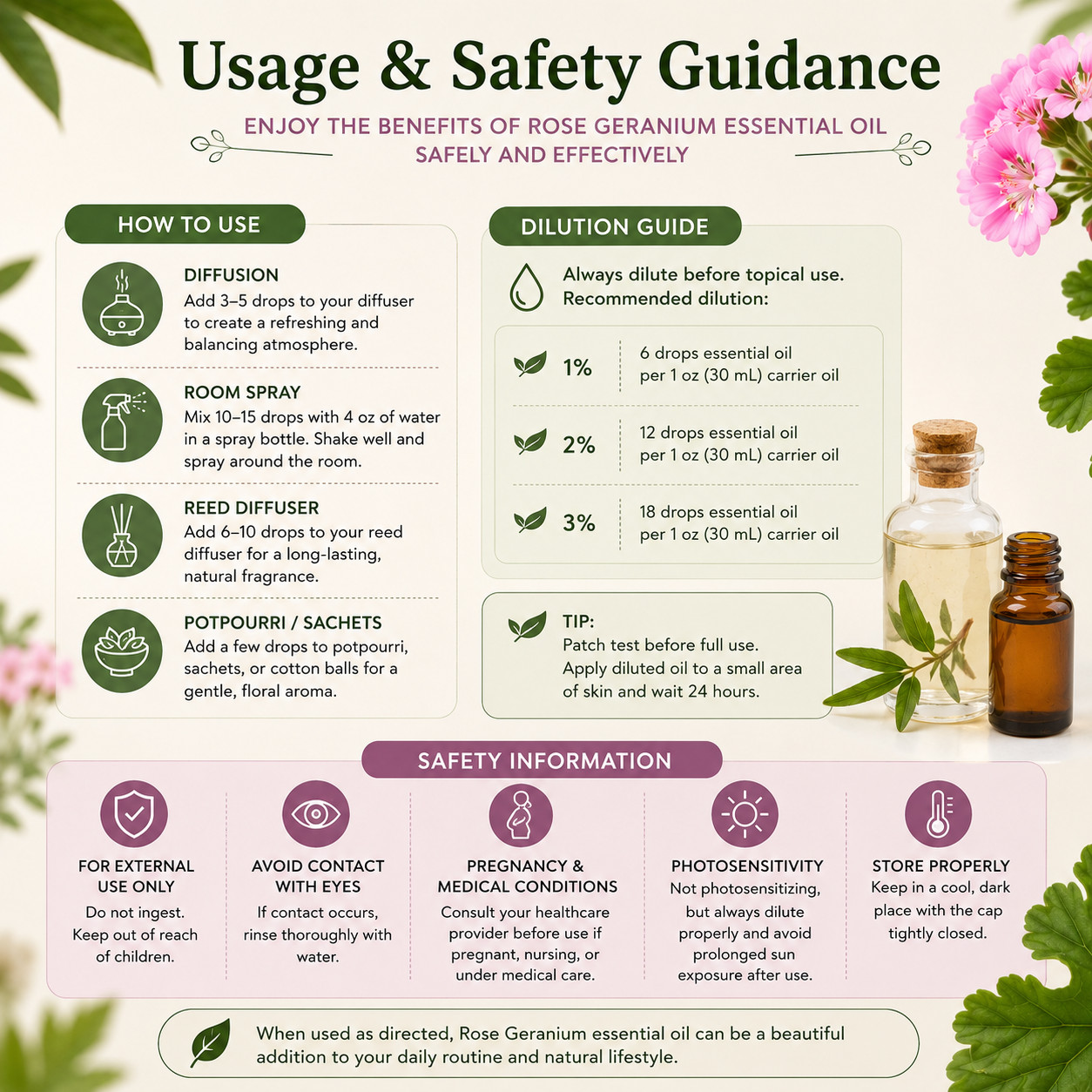 Rose Geranium Essential Oil 100% Pure Many Sizes Free Shipping