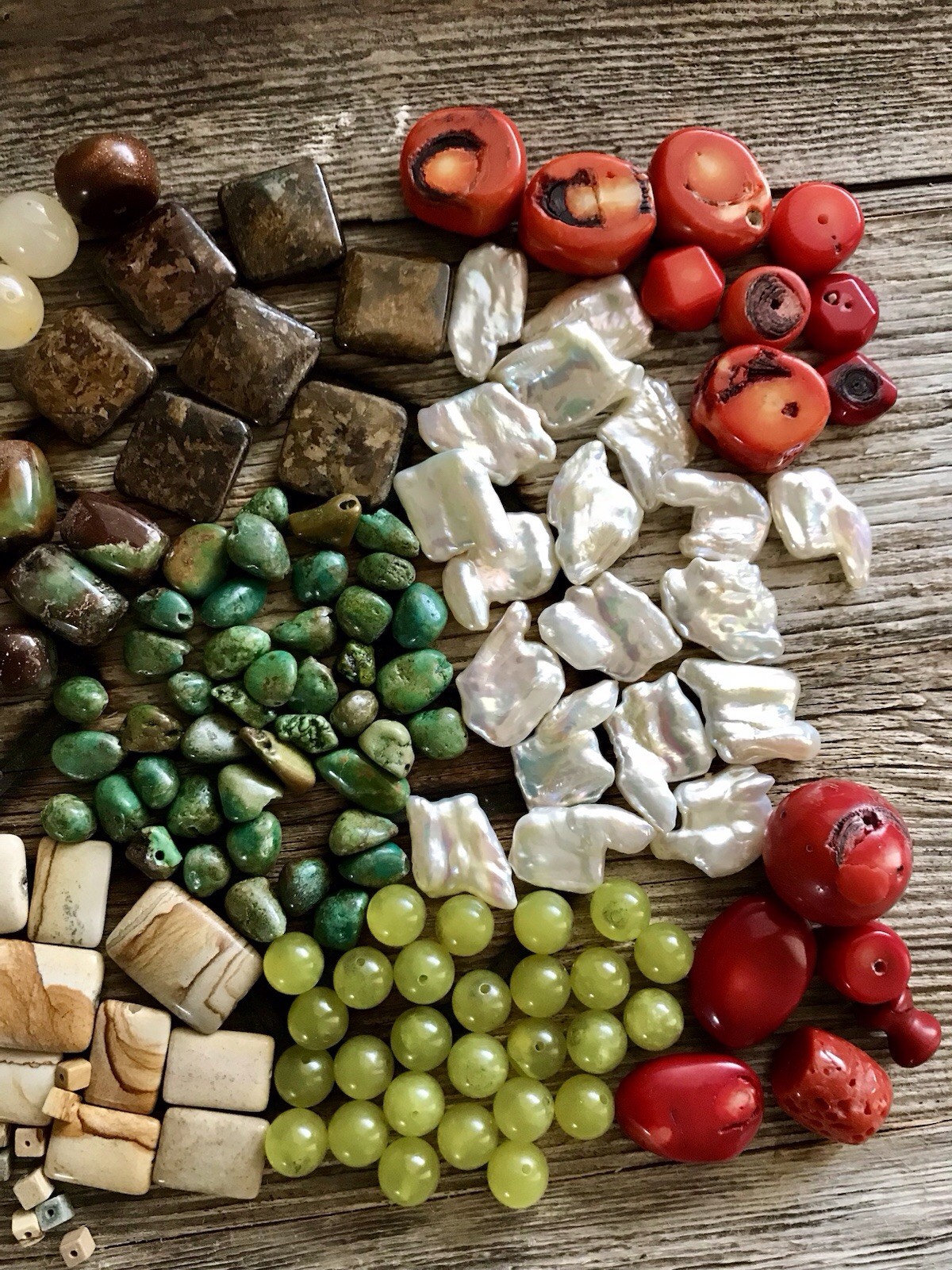 Lot Beads Stones Coral Turquoise Citrine Baroque Pearls Tiger’s Eye Chrysoprase