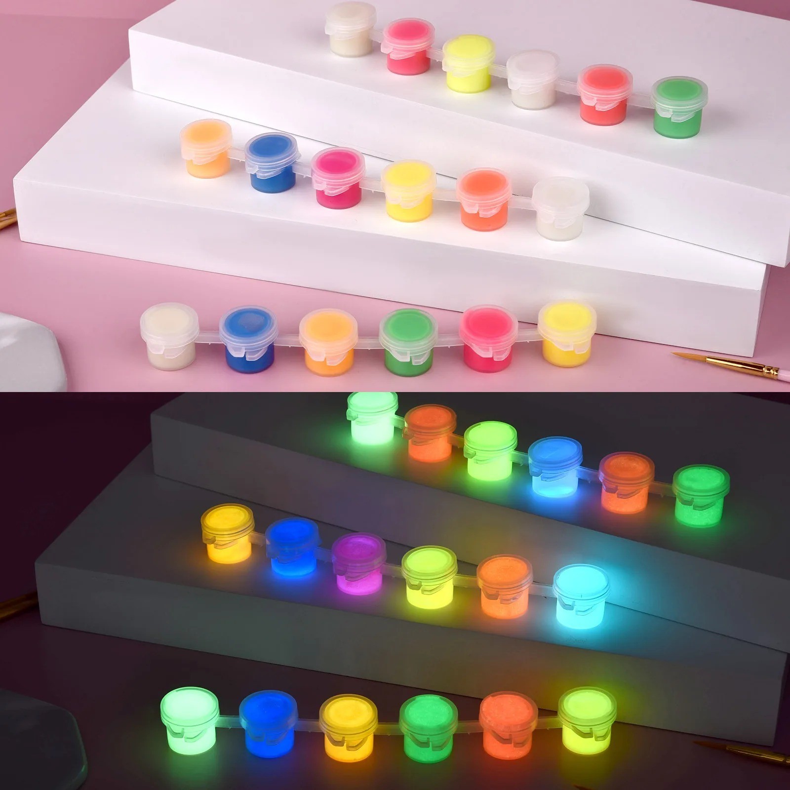 6 Colors Glow in the Dark Acrylic Paint Set Fluorescent DIY Art Craft