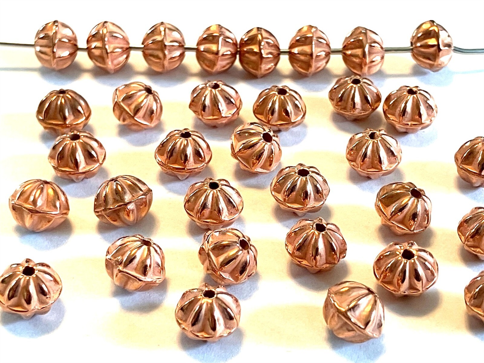 50pcs. Vintage Copper Coated Acrylic Melon Ribbed 8x7mm. Saucer Spacer Beads D9