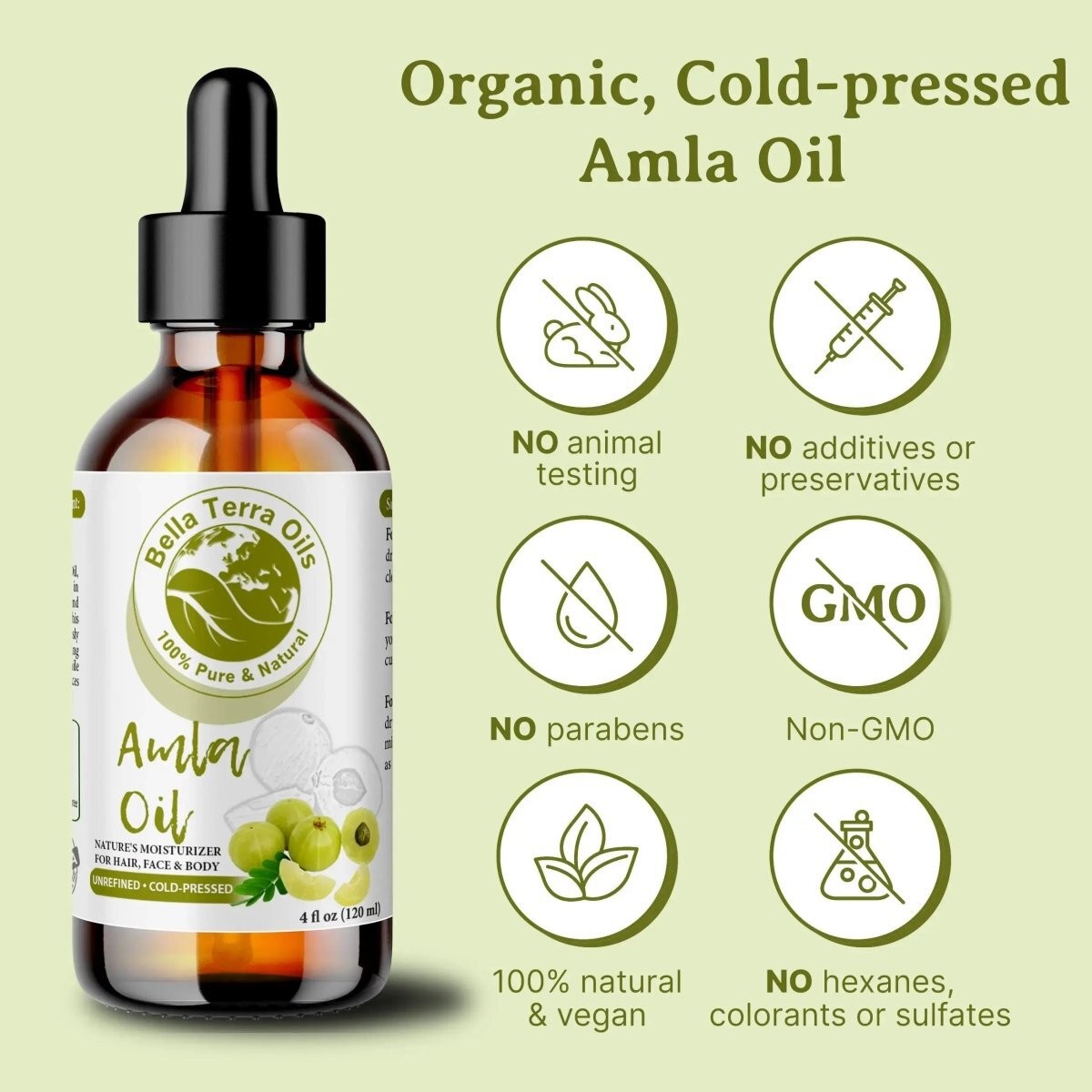 Organic Cold-Pressed Indian Amla Oil 100% Pure Hair Skin Nails Face