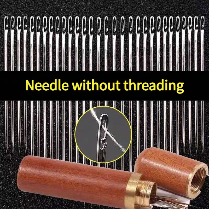 30PCS Stainless Steel Self-threading Needles Opening Sewing Darning Needles