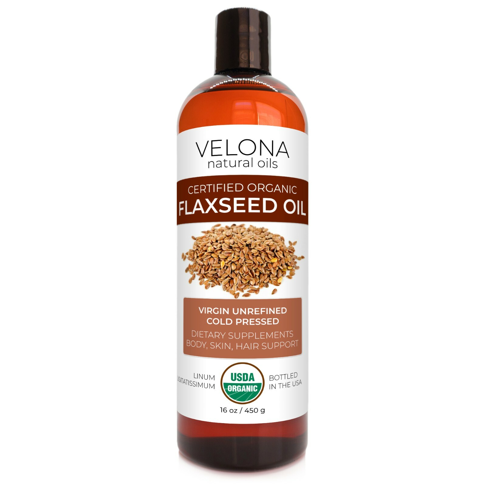Velona USDA Certified Organic Flaxseed Oil 2 oz – 7 lb | 100% Pure and Natural C
