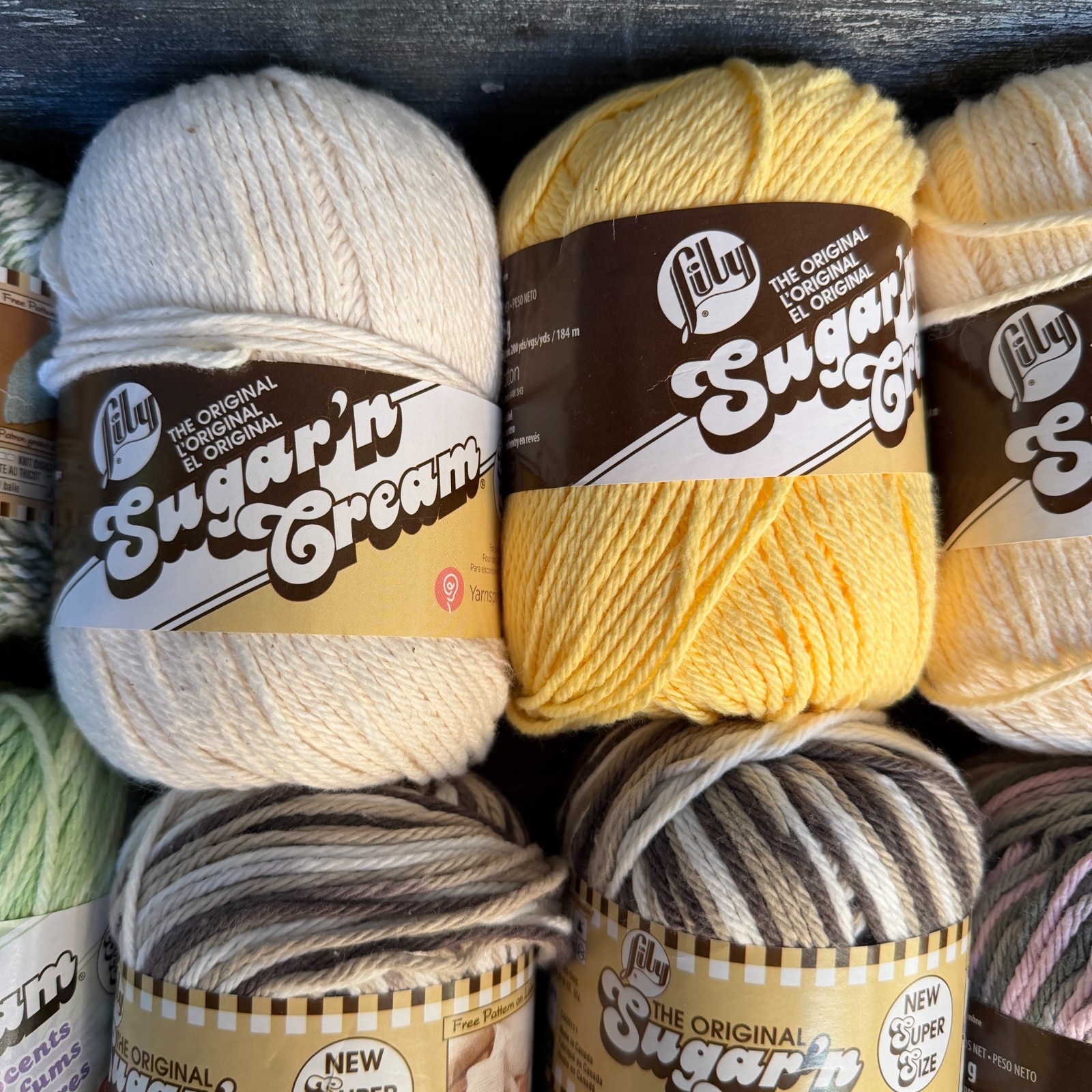 12 Skiens Yarn Lily Sugar and Cream Assorted Colors , Stripes Twist