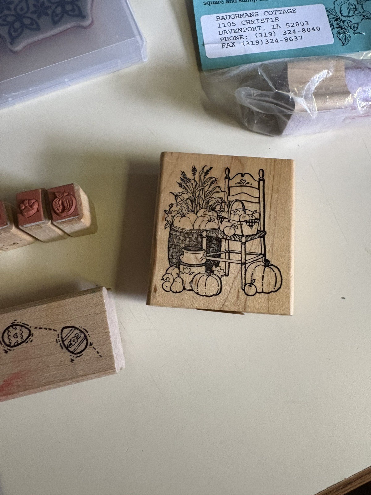 38 Assorted Rubber Stamps With 4 None Cubes, 3 Color Box Ink Cubes. **See Pics