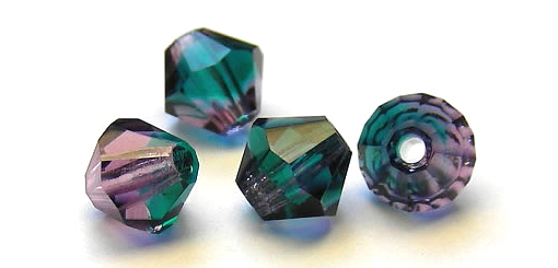 Czech Bicone Crystal Beads Thistle 2tone purple green Rondelle Diamond