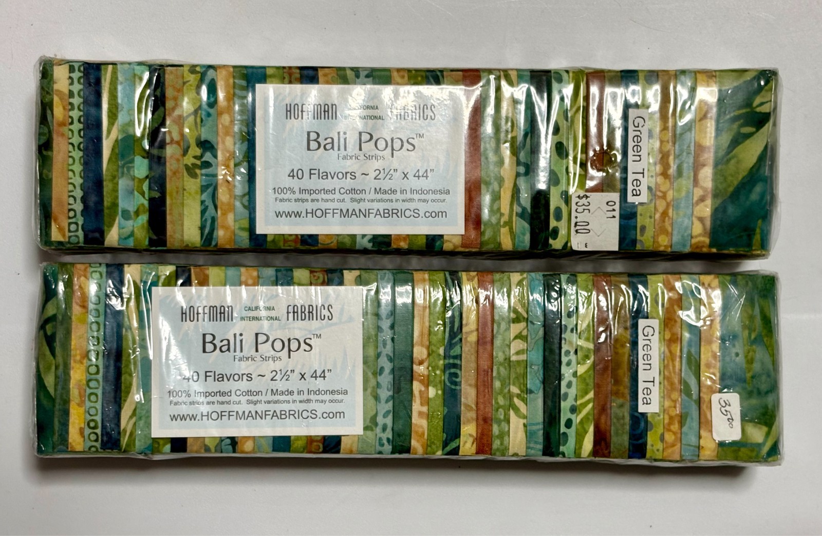 2-Pack Hoffman Bali Pops Green Tea Batik Fabric Strip Packs 40 Strips Each NEW