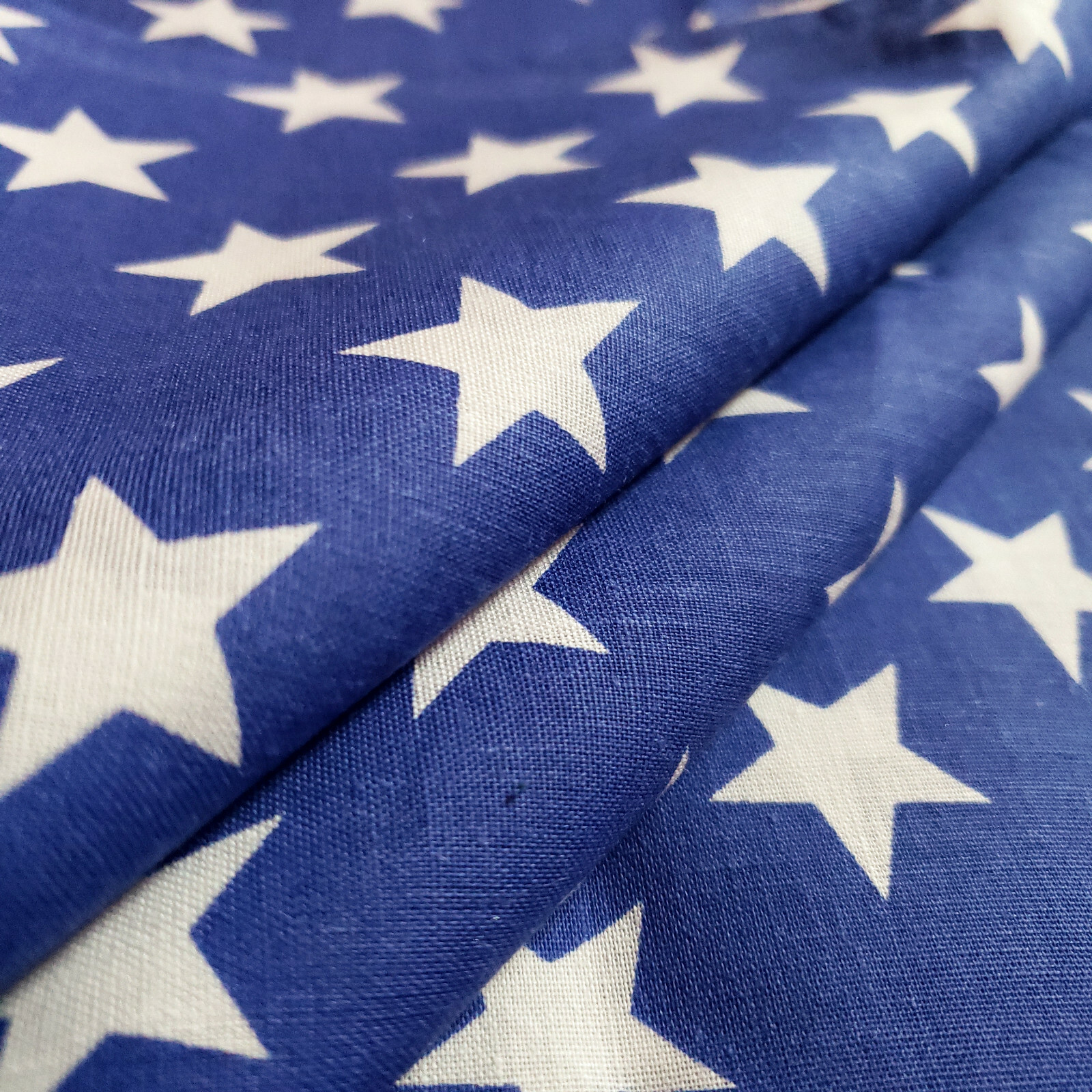 ROYAL BLUE STAR SPANGLED POLY COTTON FABRIC ONE INCH WHITE STAR 58″ BY THE YARD
