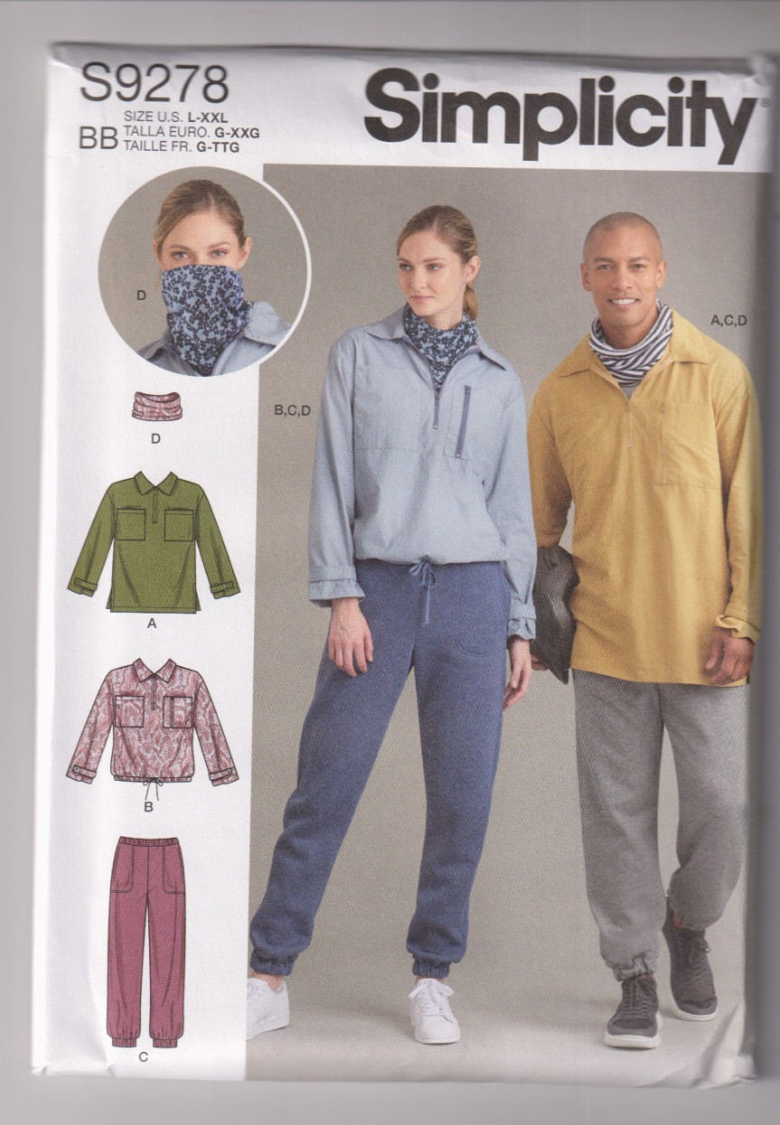 9278 SIMPLICITY – TOP PANTS & NECKPIECE – UNISEX Adult Sz L/XL/ XXL