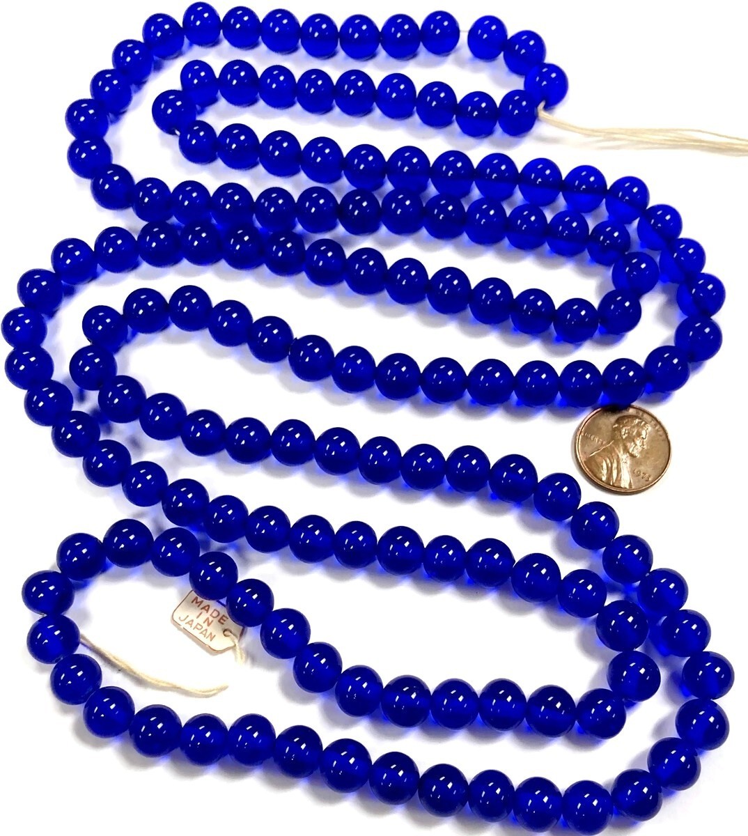 50 VINTAGE JAPANESE 1950’s CHERRY BRAND GLASS SAPPHIRE 10mm. ROUND BEADS 4579