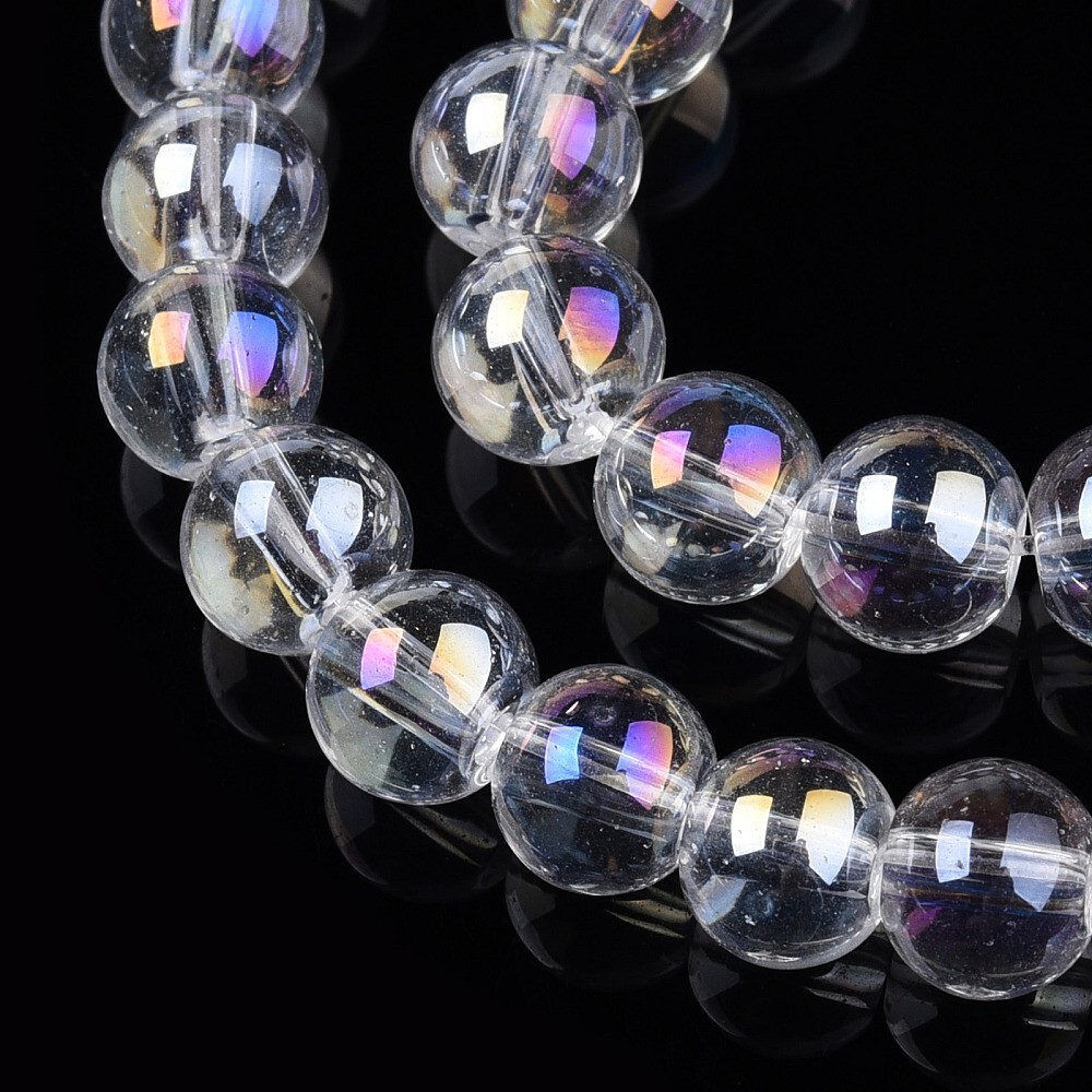 50 Bubble Glass Beads Round 6mm BULK Spacers Jewelry Making AB Shimmer Clear