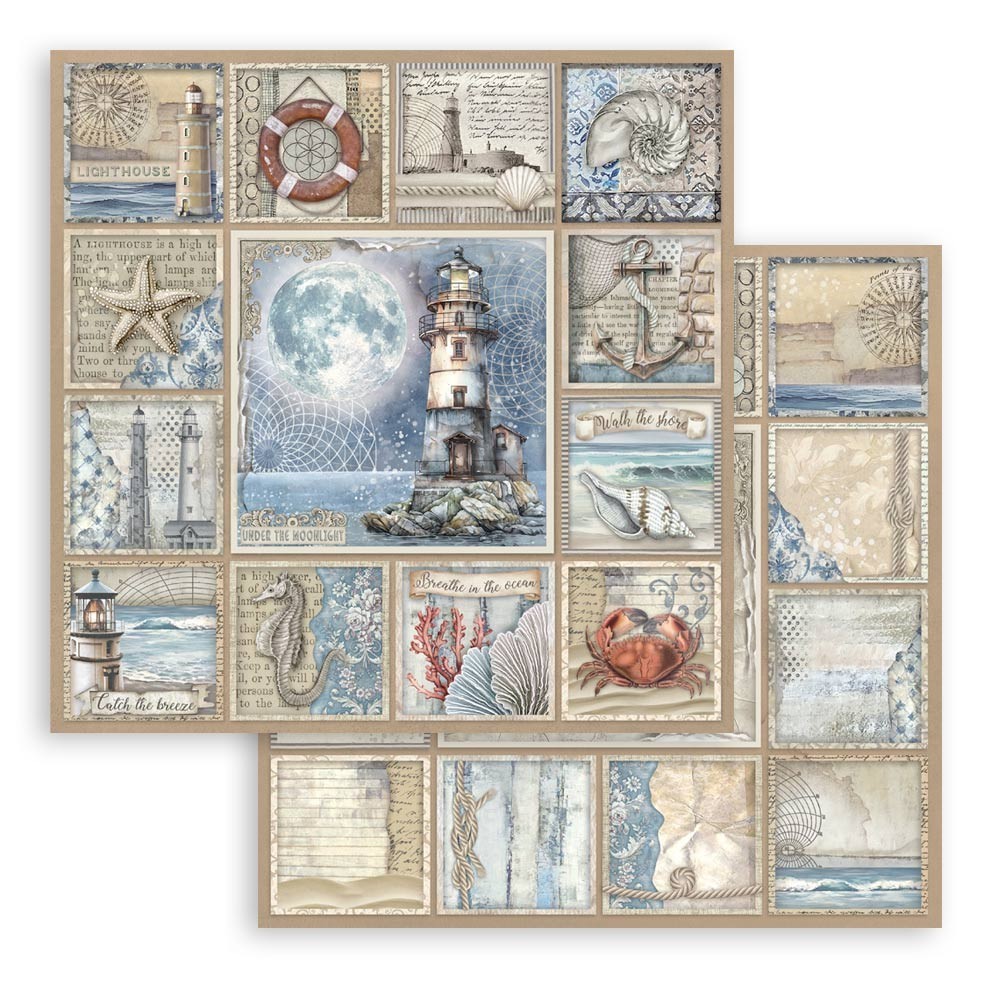 Stamperia SILENT SEA 8×8 Paper Pad 10 Sheets Mixed Media Beach Nautical SBBS125