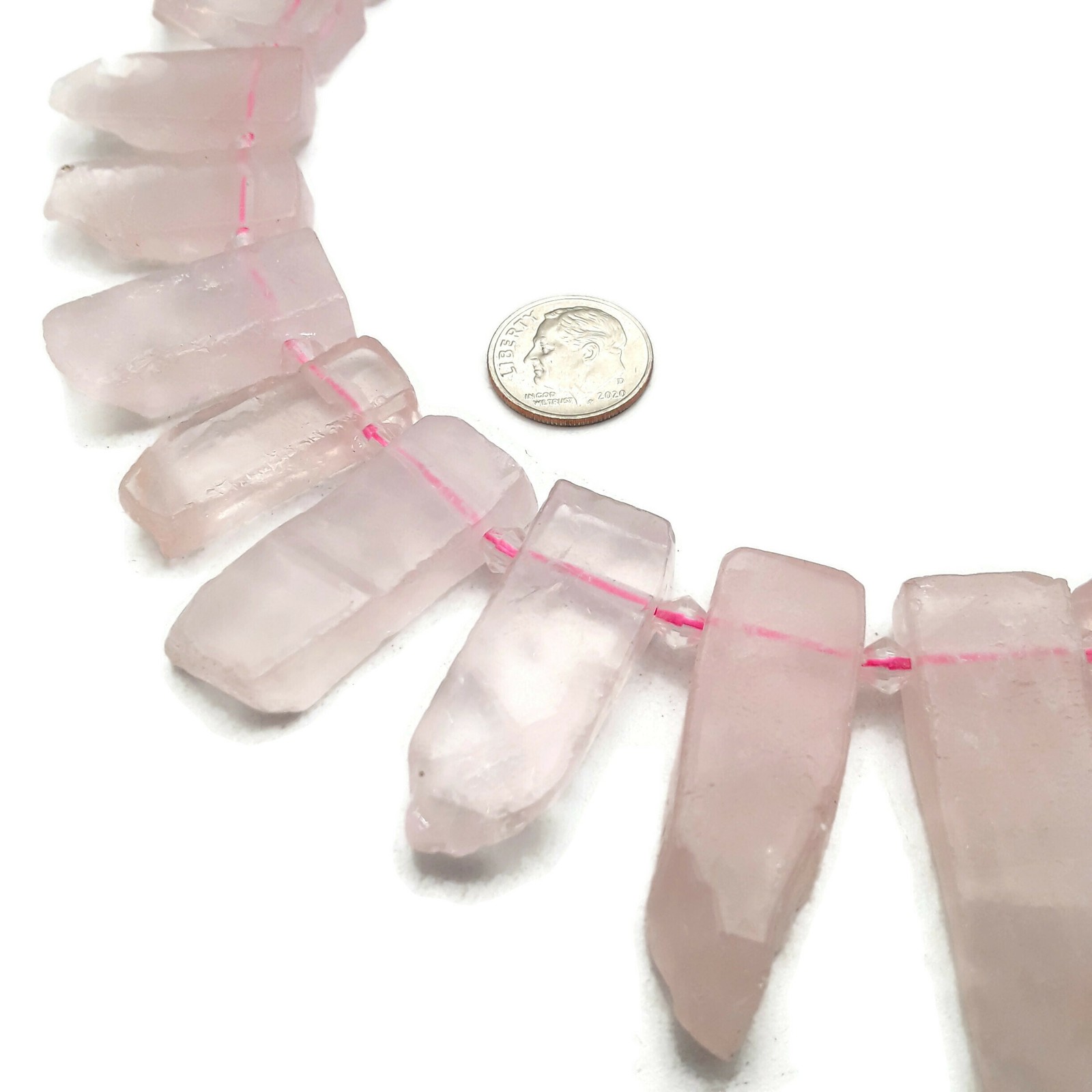 Rose Quartz Graduated Slice Stick Points Beads Size Approx 20-45mm 15.5″ Strand