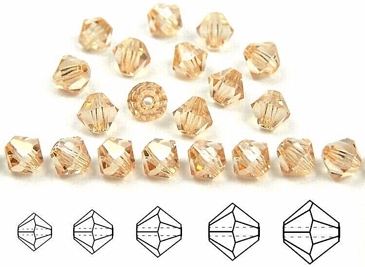 Czech Bicone Crystal Beads Crystal Champagne Luster coated Rondelle Diamond