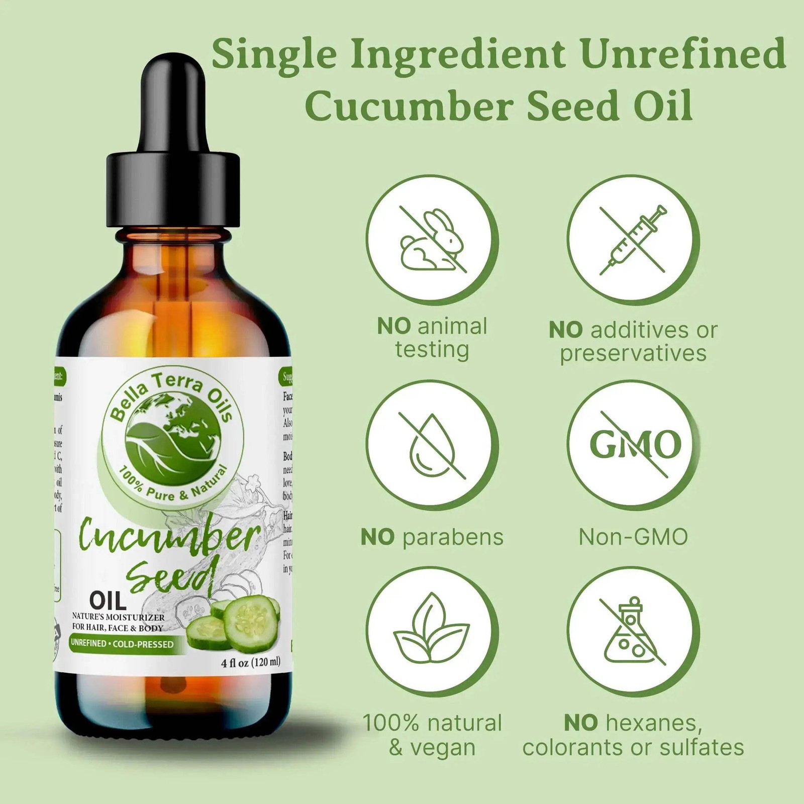 Organic Cold-Pressed Cucumber Seed Oil 100% Pure Skin Care Hair Face Moisturizer