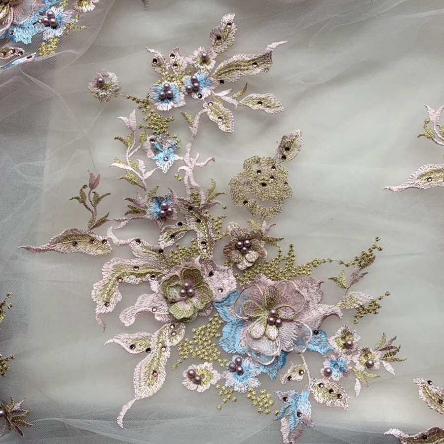 3D Flowers Beaded Lace Fabrics Applique Embroidery Sewing On Patches