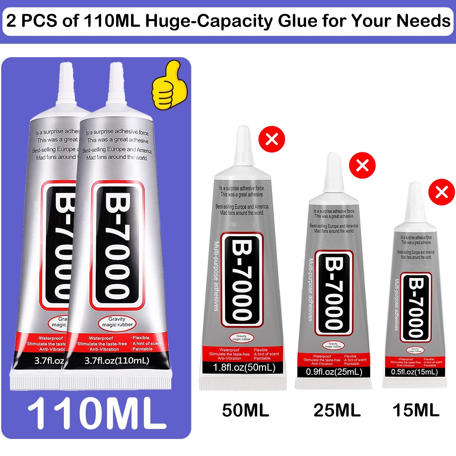 B7000 Adhesive Rhinestones Glue for Crafts, 2PCS 110ml / 2 PCS(Total 220ml)