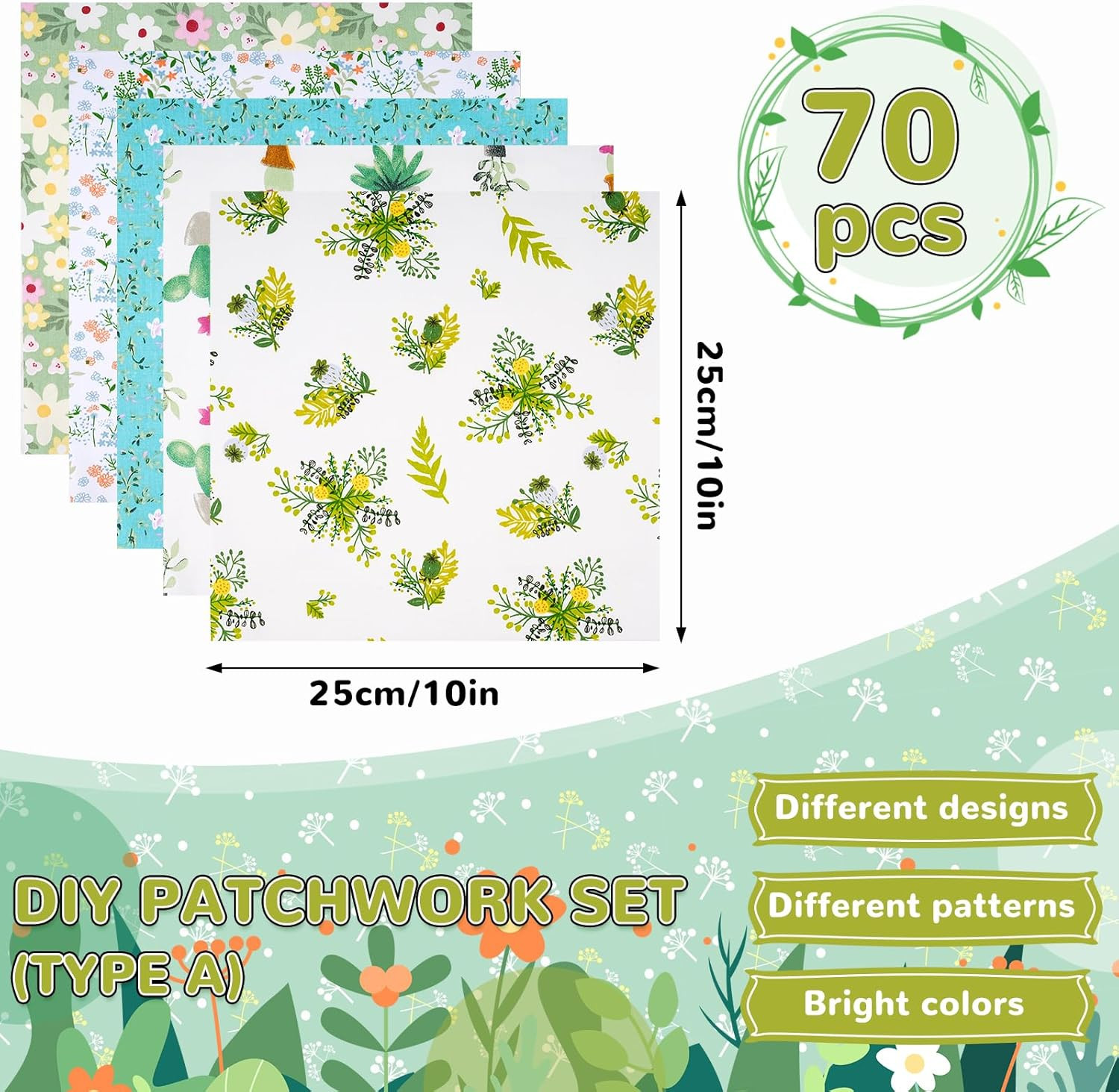 70Pcs 10 X 10 Inch Quilting Cotton Fabric Squares Layer Cakes Multicolor Floral