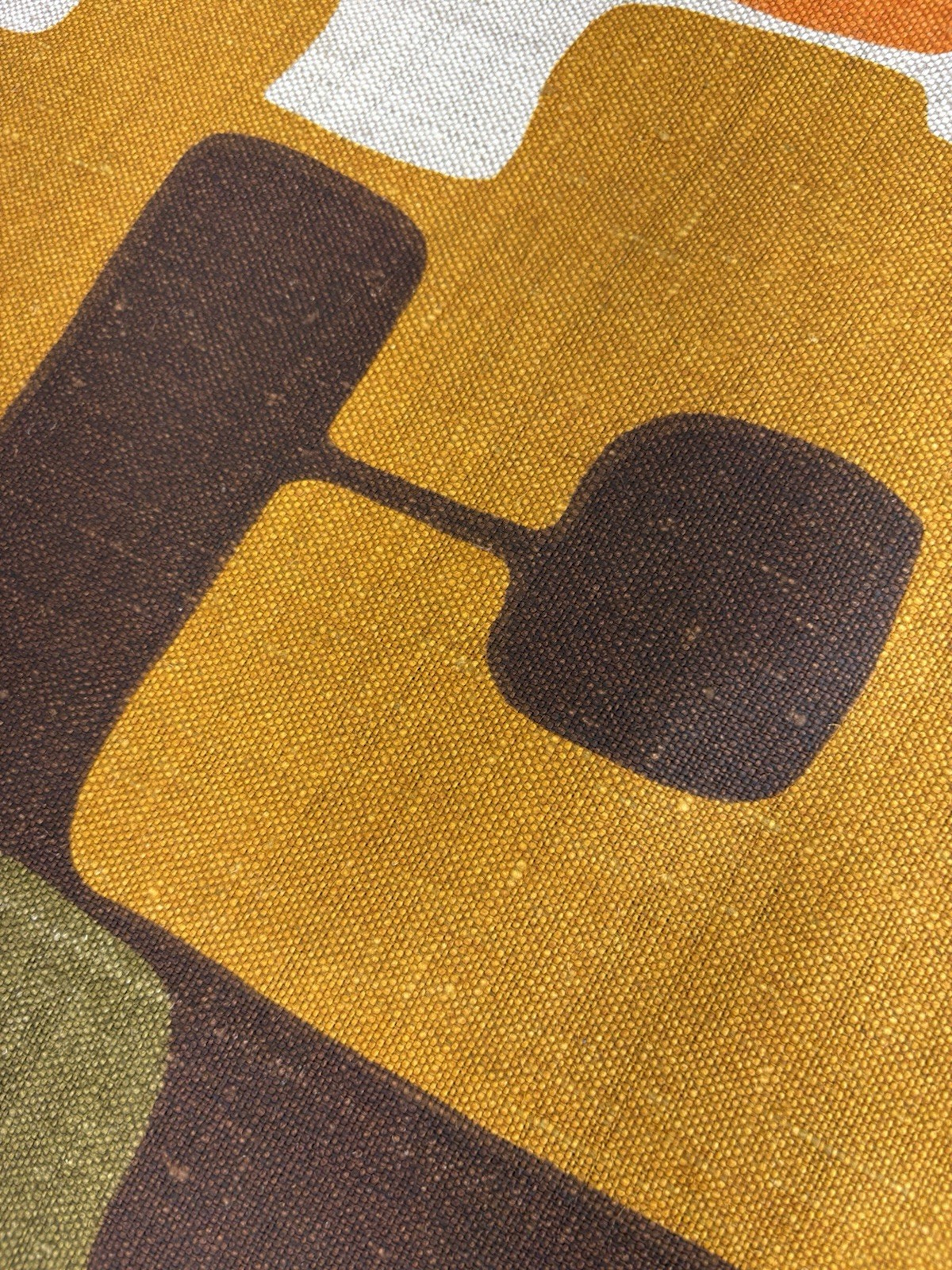 Vintage Filkauf Screen Printed Linen Fabric MCM Retro Orange Brown 100% Linen