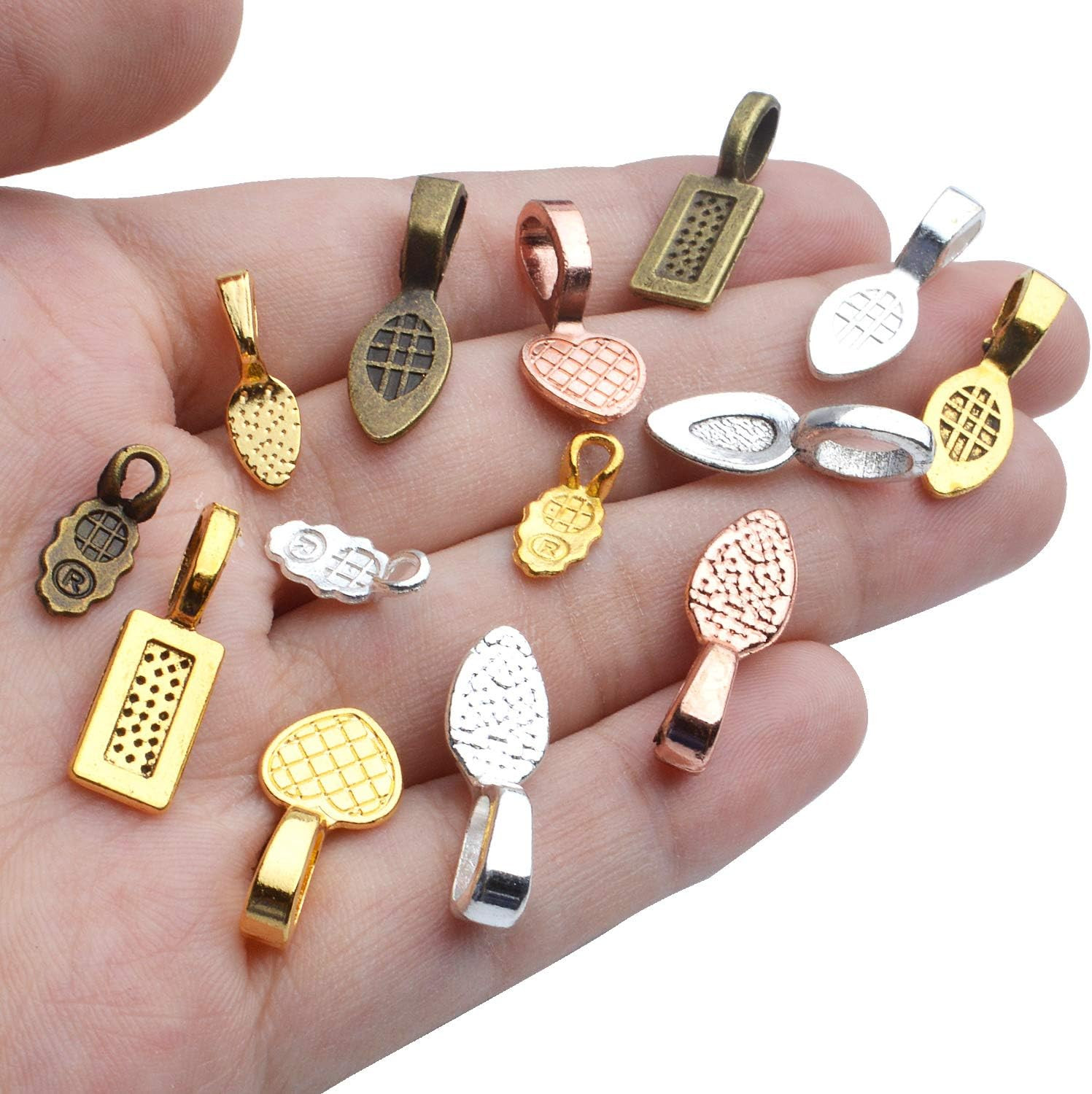 Glue on Bails, 100 Gram Mixed Tibetan Style Glue on Bails Pendants Alloy Flat