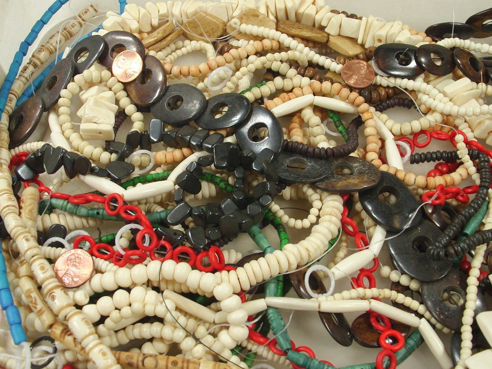 2 Pounds Assorted Shapes and Sizes India Water Buffalo Bone Beads Bulk (KRD-3) ⭐