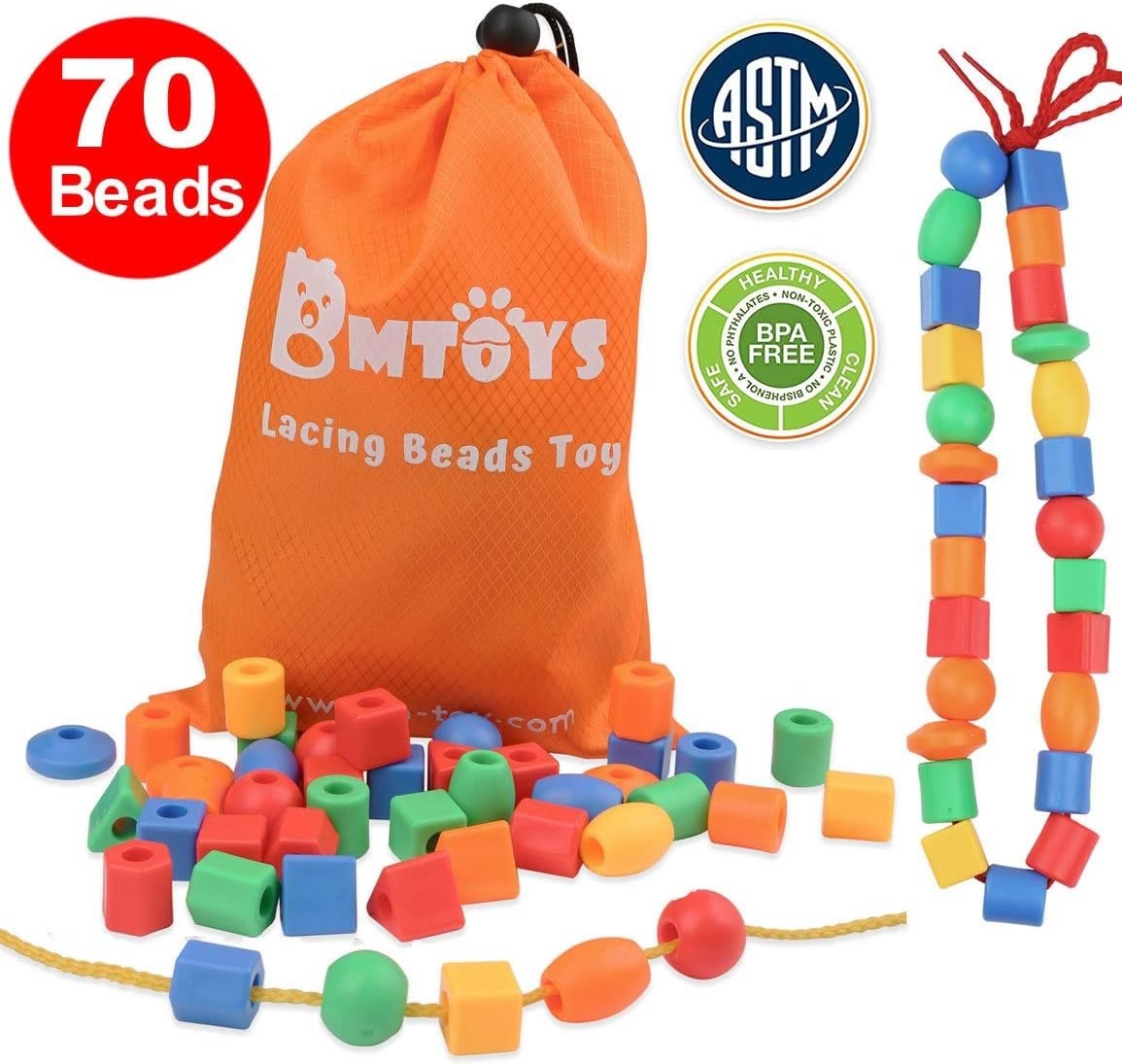 Montessori Lacing Beads Set – 70pcs for Creative Counting & Color Learning