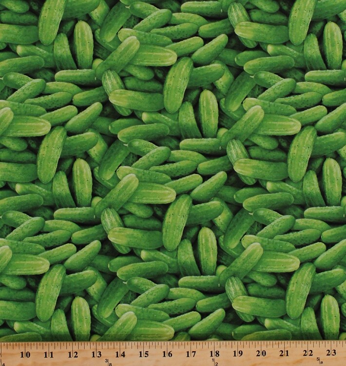 Cotton Green Cucumbers Pickles Cukes Vegetables Veggies Fabric Print BTY D574.61
