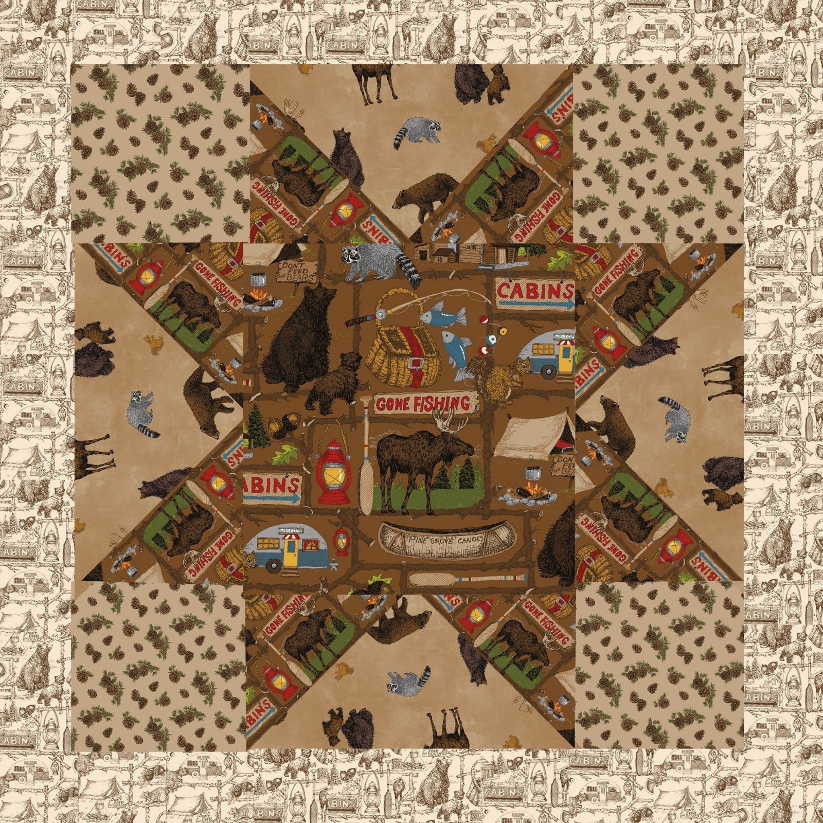 Pine Grove Main Brown C15930-BROWN 100% Cotton Fabric By the half yard