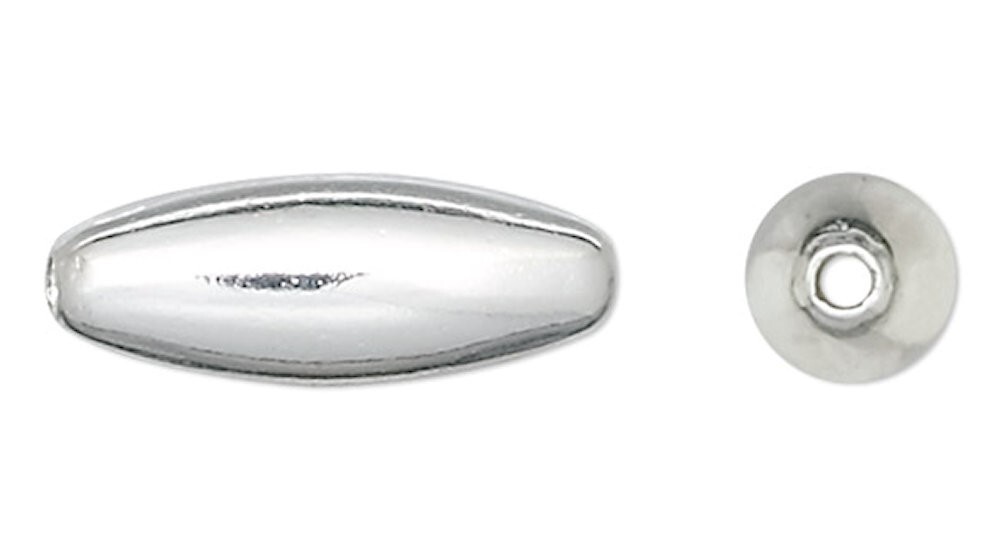 Bead, 100 Silver Plated Brass 12×4.5mm Smooth Oval Melon Beads with 1.1mm Hole