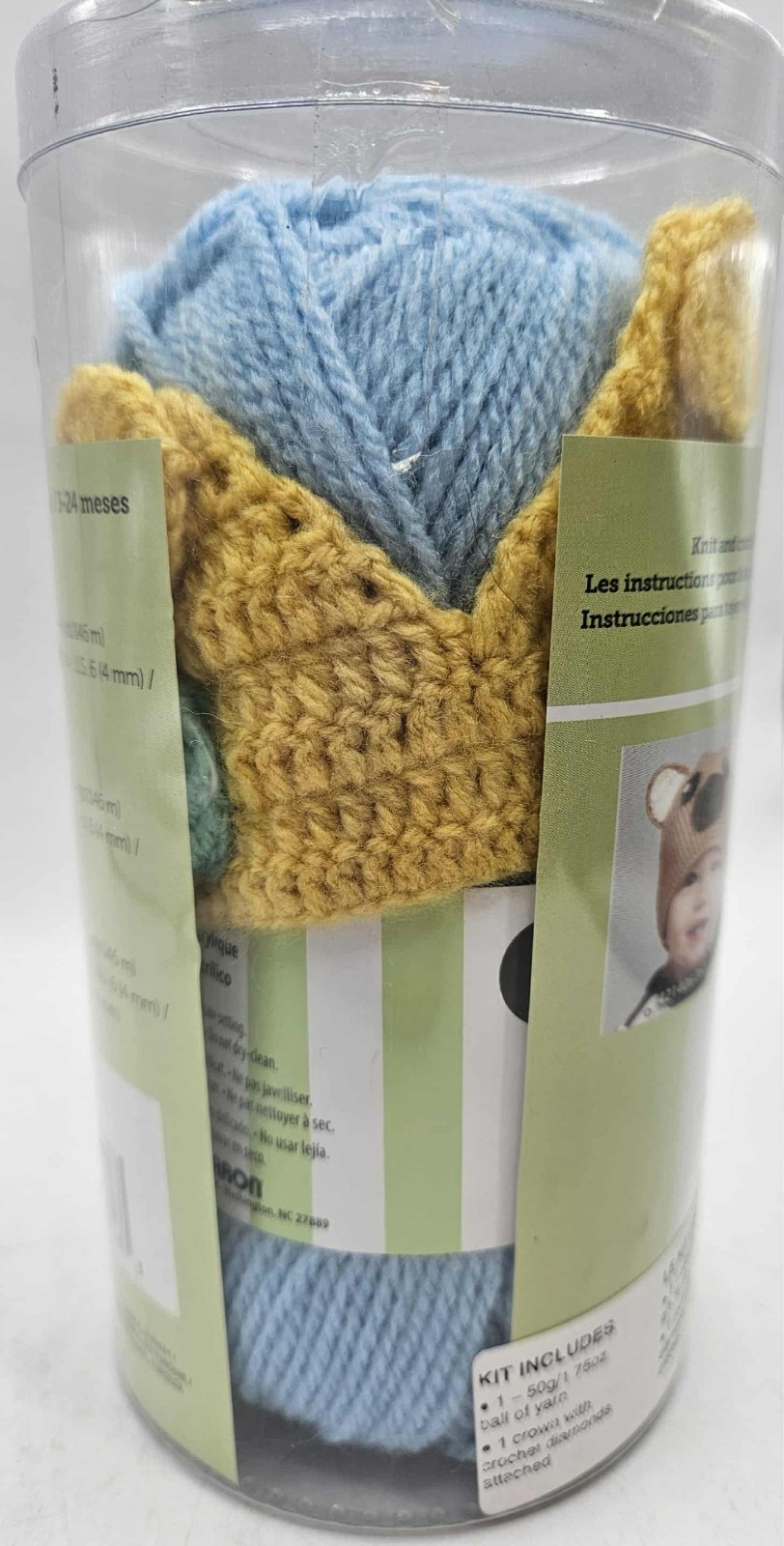 New Sealed Caron Critters Baby hat Kit for 3-24 months yarn Blue Crown