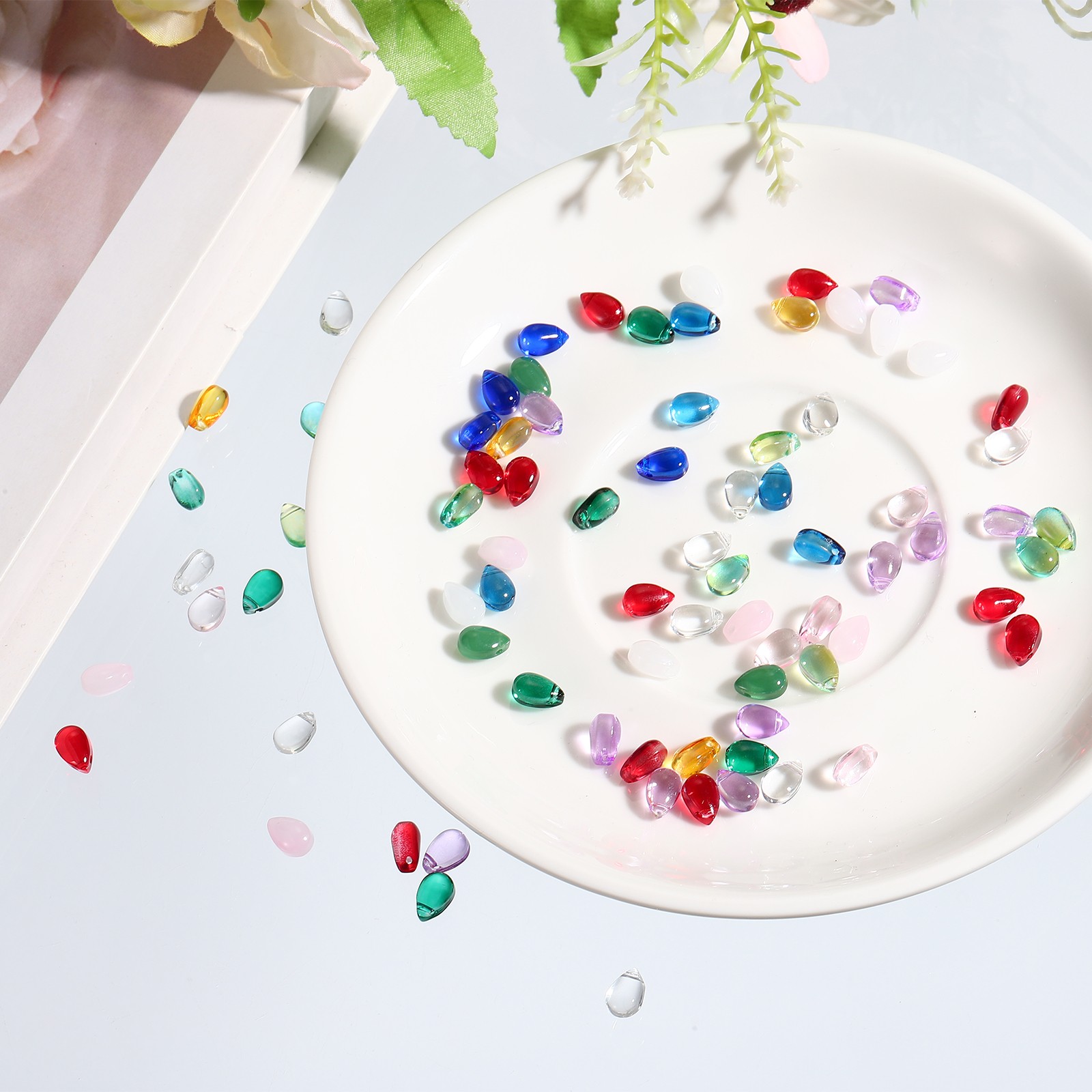 Teardrop Czech Glass Beads, 50 Pcs Bohemia Beads, Clear Green, 6x9mm