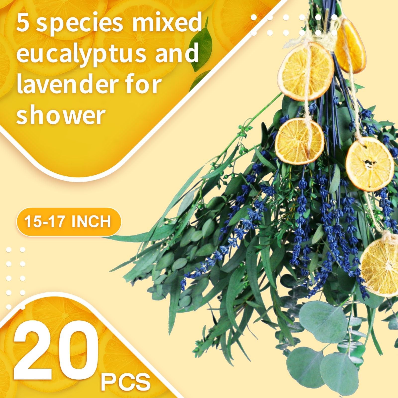 5 Kinds Mix Dried Eucalyptus & Lavender Flowers Bundle 44*7, Green and Yellow