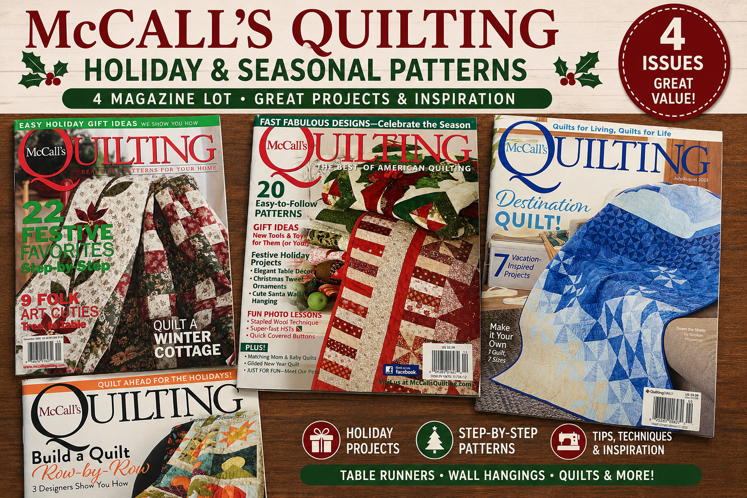 Lot of 4 McCall’s Quilting Magazines Holiday Christmas Patterns 2021 2023 2012