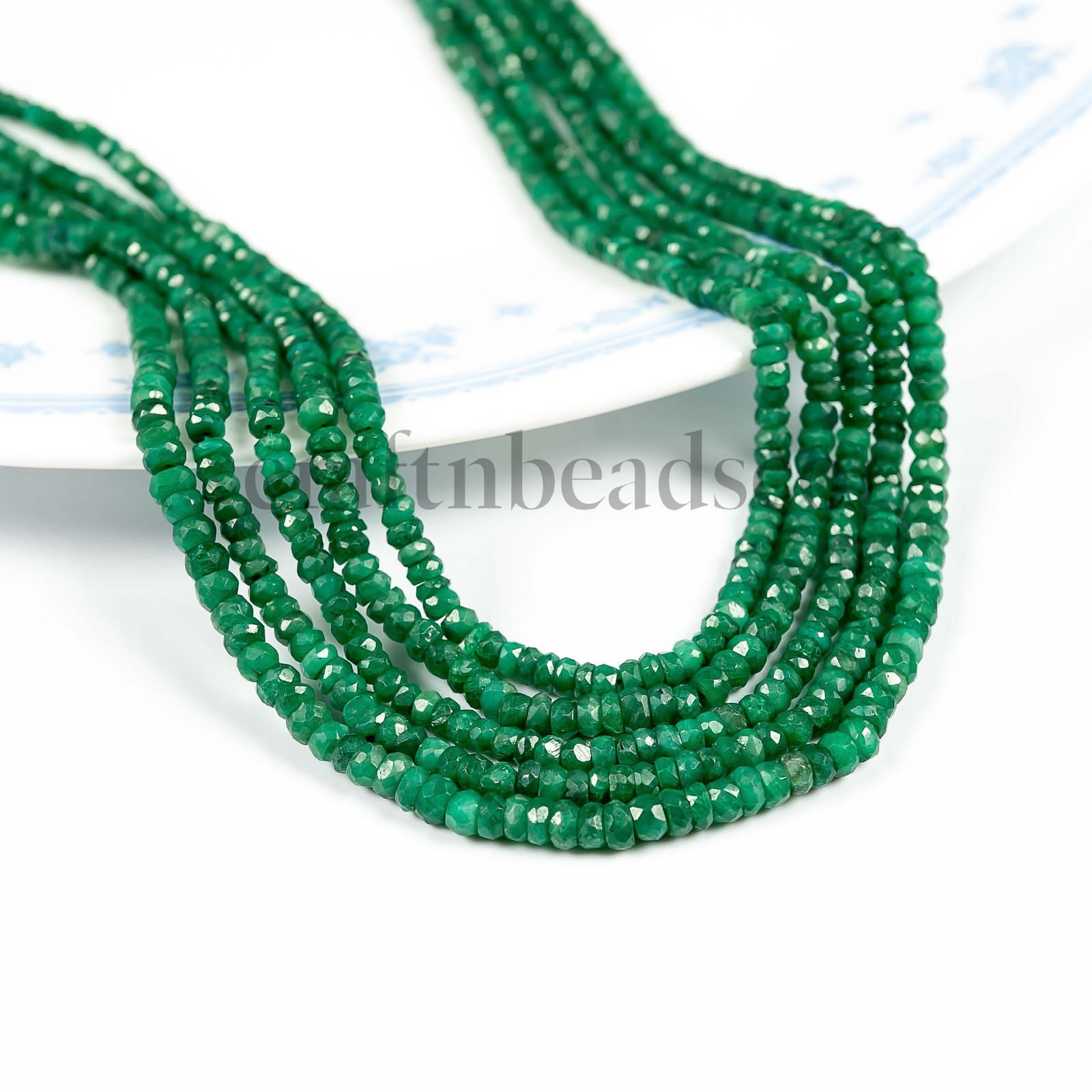 Natural Emerald Faceted Rondelle Beads, 3-4 MM Emerald Corundum Gemstone Beads,