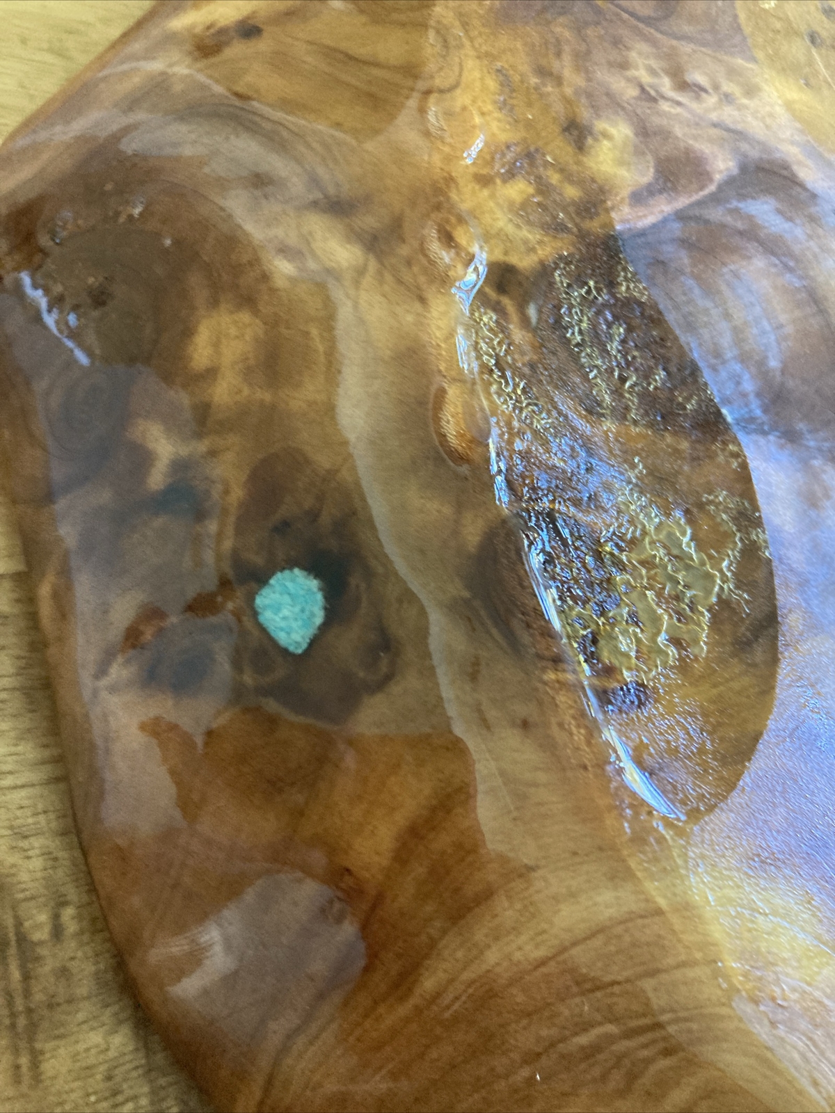Large 18.5″ HAND MADE Divided LIVE WOOD Serving Tray w/TURQUOISE Accents