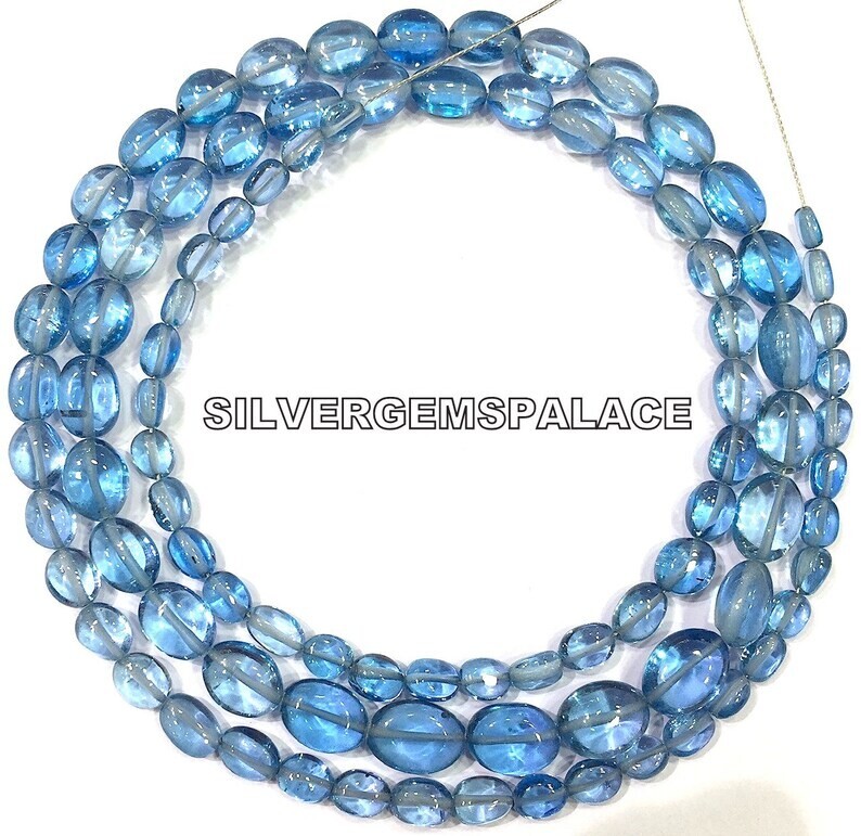 AAA+ Aquamarine Smooth Oval Shape Beads 28 Inches Long Aquamarine Gemstone Beads