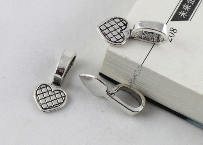 Jewelry Making 100PCS Tibetan Silver Heart Glue on bail charms Pendants