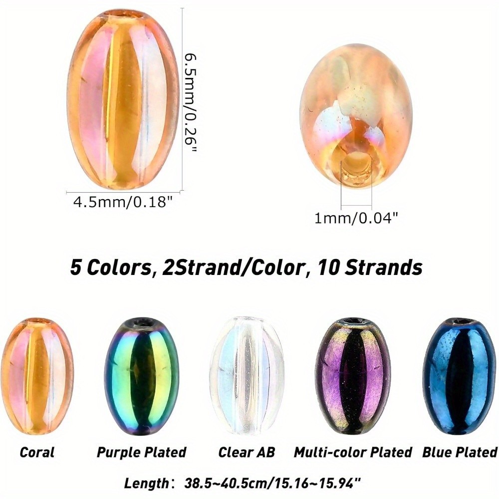 10 Strands 2 style Electroplate Glass Beads Strands Oval Mixed color 6.5×4.5mm