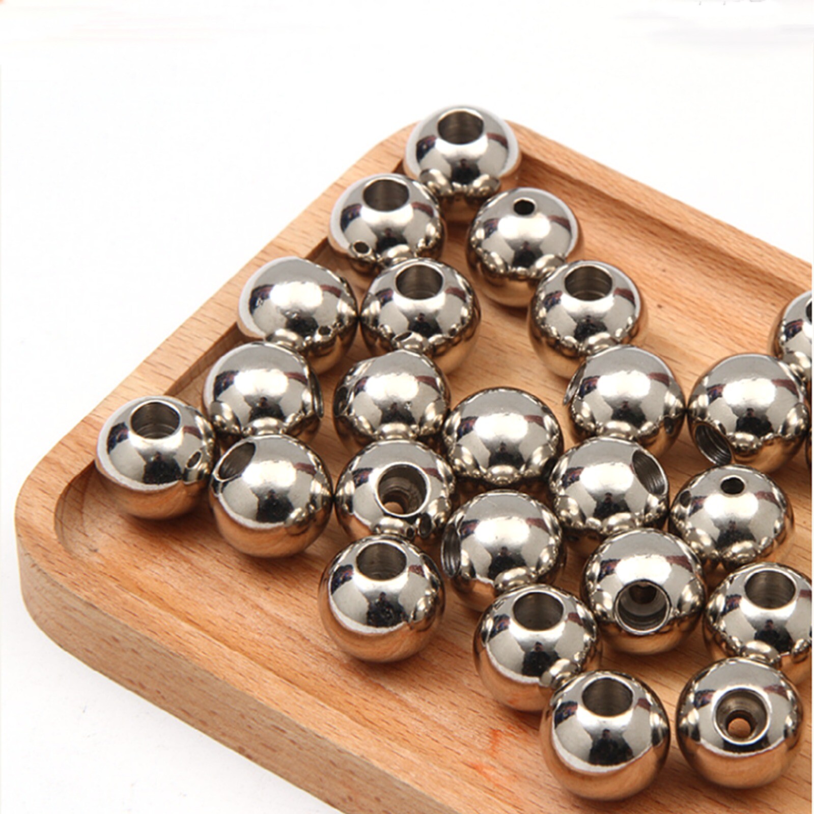 11mm-20mm Stainless Steel Spacer Beads Through Holes Metal Round Ball Crafts