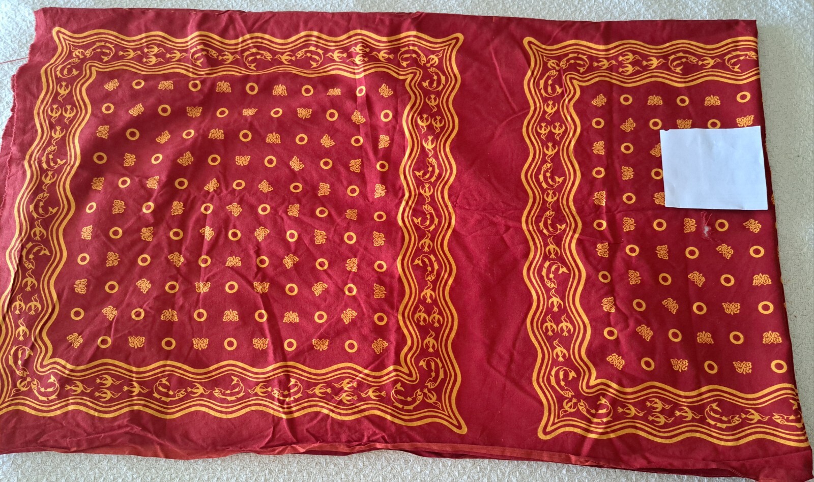 Vintage Korean Fabric Red and Yellow Squares for Market Totes and Head Scarves