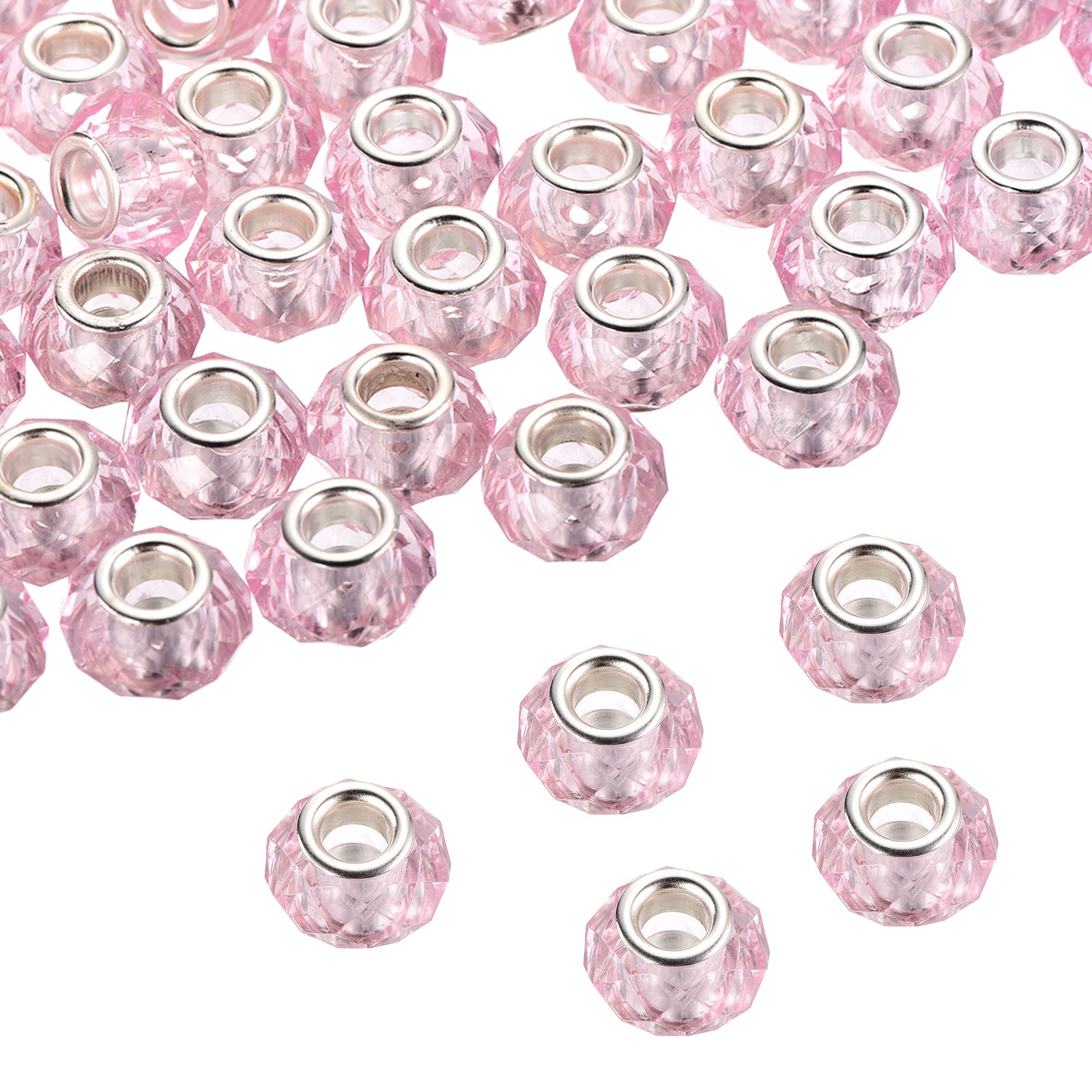 100 Pcs Deep Pink European Large Hole Beads 14mm Acrylic Bulk Beads