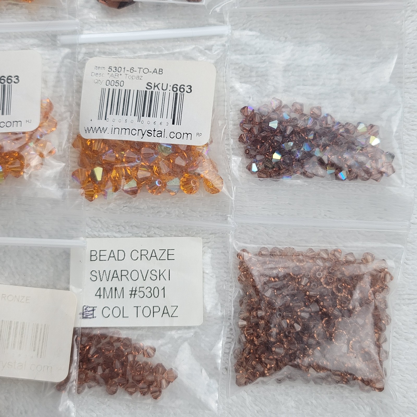 Swarovski Crystal Bead Lot Topaz Copper Bronze Bicone Pearl/Mixed Qty 5301 5810