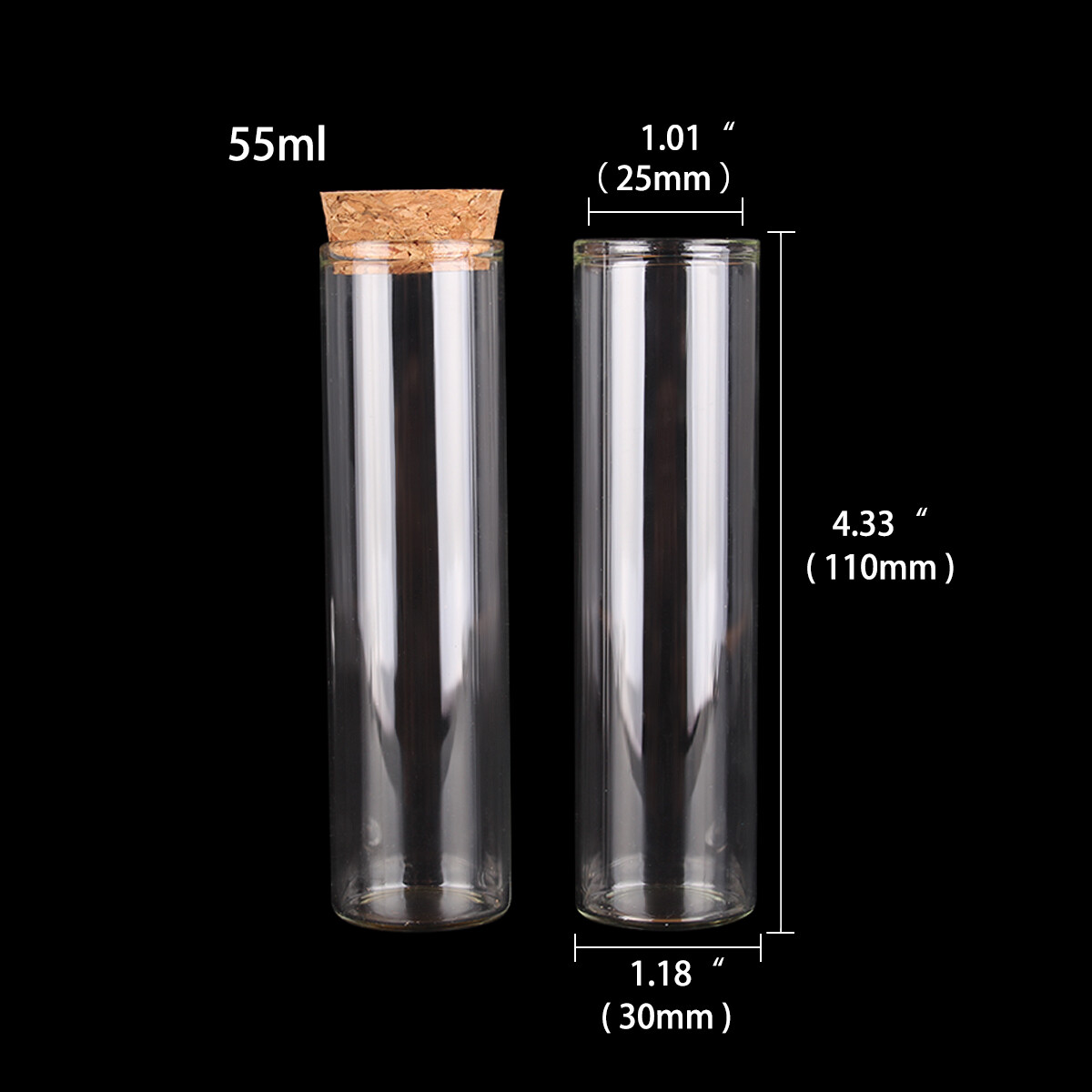 15ml-100ml Small Glass Test Tube with Cork Stopper Bottles Jars Vials 24 pieces