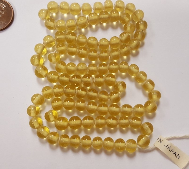 90 VINTAGE JAPAN 1950’s CHERRY BRAND GLASS LIGHT JONQUIL 6mm. ROUND BEADS 4703T