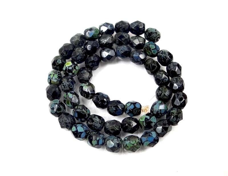 50 Firepolish Czech Faceted Round Jet – Picasso 4mm