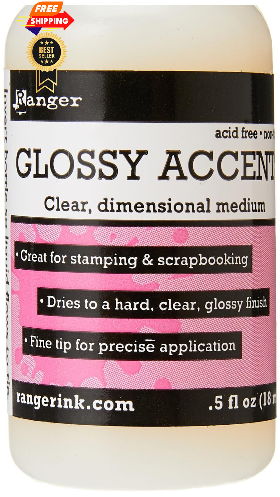 Ranger Glossy Accents .5oz 0.5 fl oz, Transparent