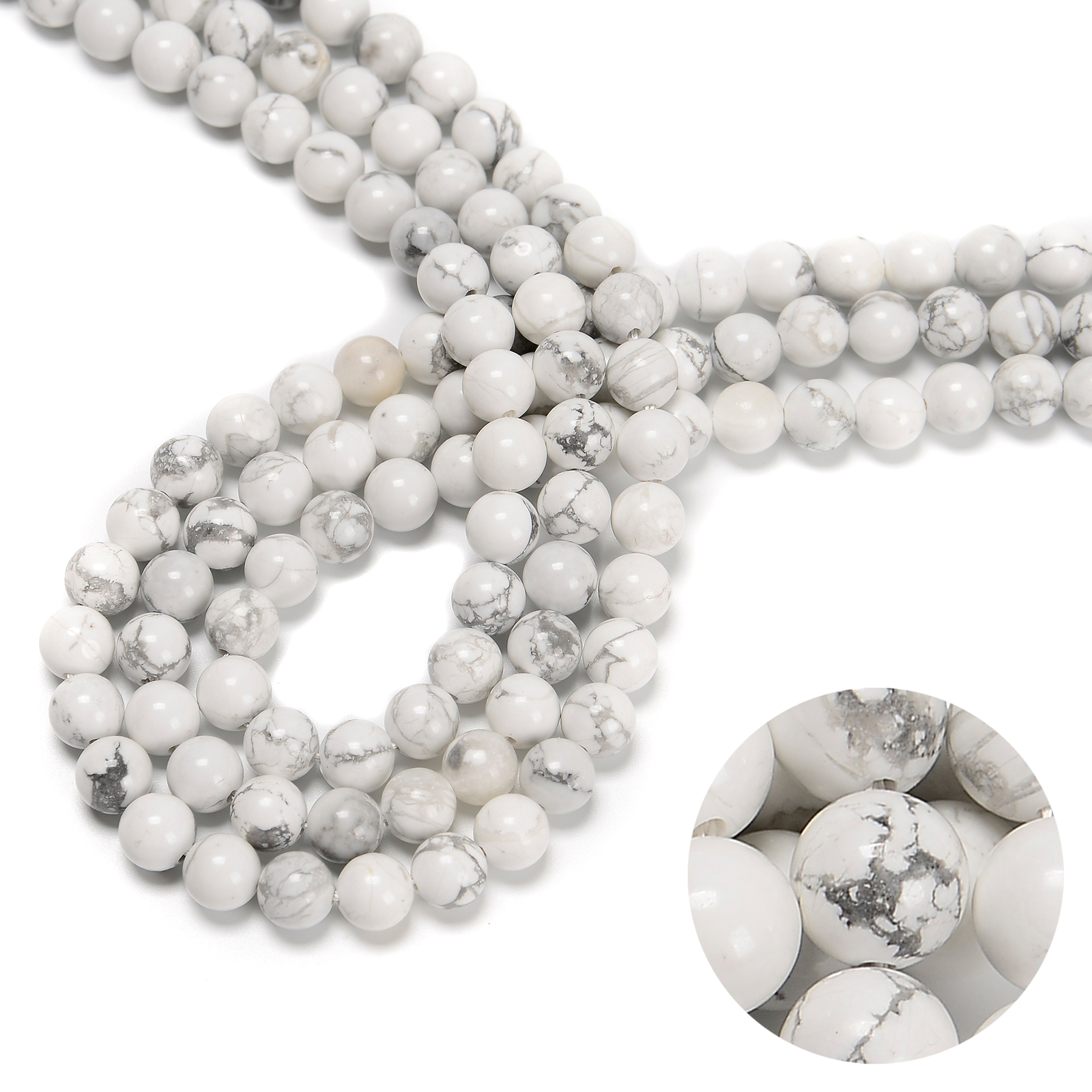 White Howlite Smooth Round Beads 4mm 6mm 8mm 10mm 12mm 15.5″ Strand