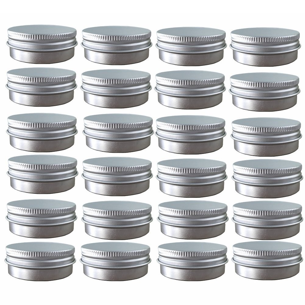 24 Pack (1 Oz/30Ml) Screw Top round Aluminum Tin Cans, Metal Tin Storage Jar Con