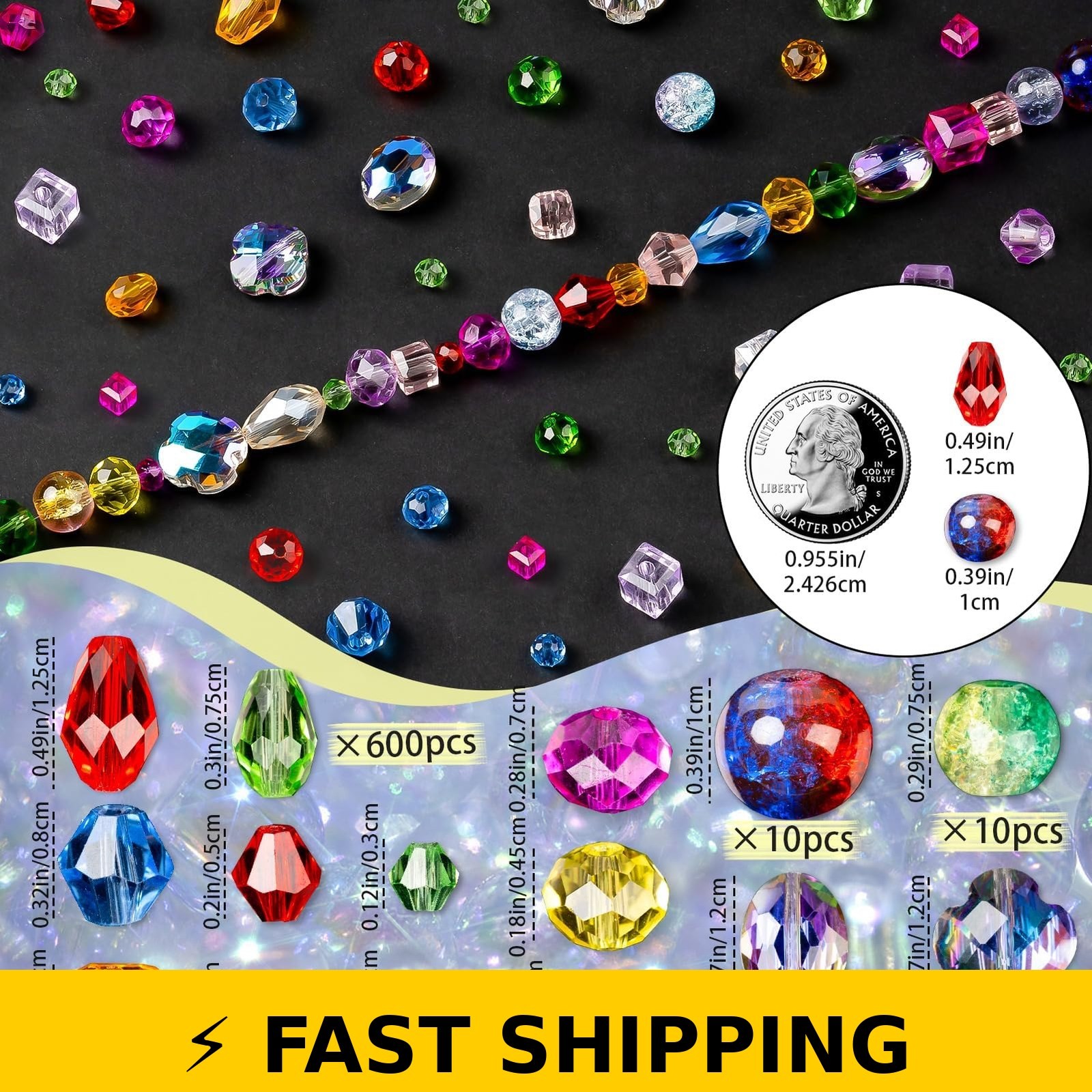 OuMuaMua 636pcs Crystal Glass Beads for Jewelry Making – Mixed Colors